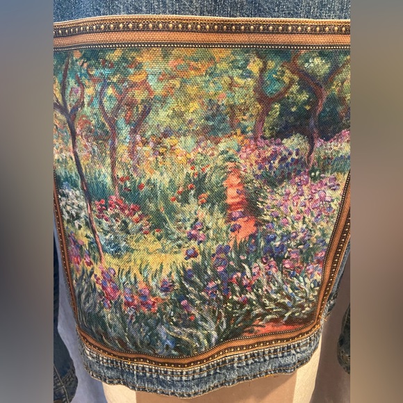 One-of-a-Kind Upcycled Denim Jacket Claude Monet - Picture 3 of 8